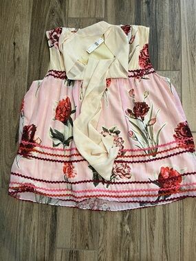 Anthropologie Pink Floral Sleeveless Bow Top NWT